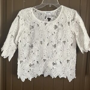 Anthropologie ACEMI  Women's  Lace Eyelet Floral White Top Sz M